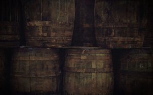 Stack of wooden barrels