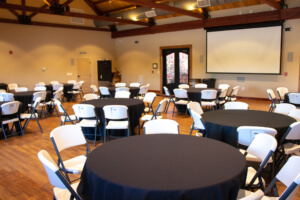 banquet or event space set up for a gathering.