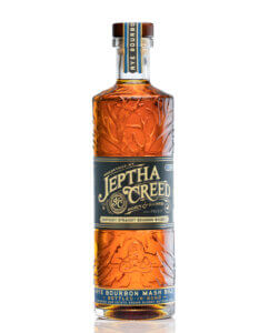 The product shown is Jeptha Creed Four Grain Straight Bourbon Whiskey.