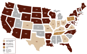 Map of Continental United States Displaying Jeptha Creed Available Distribution