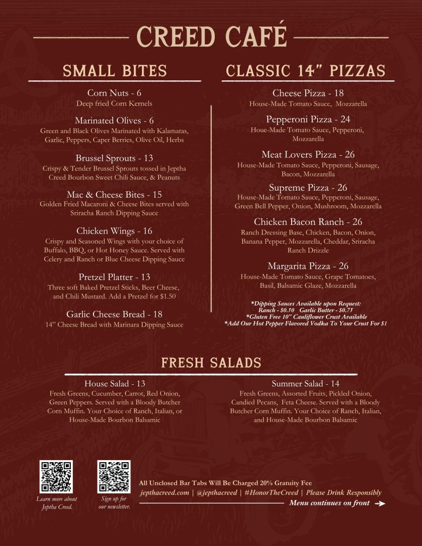 Jeptha Creed December Winter Cafe Menu