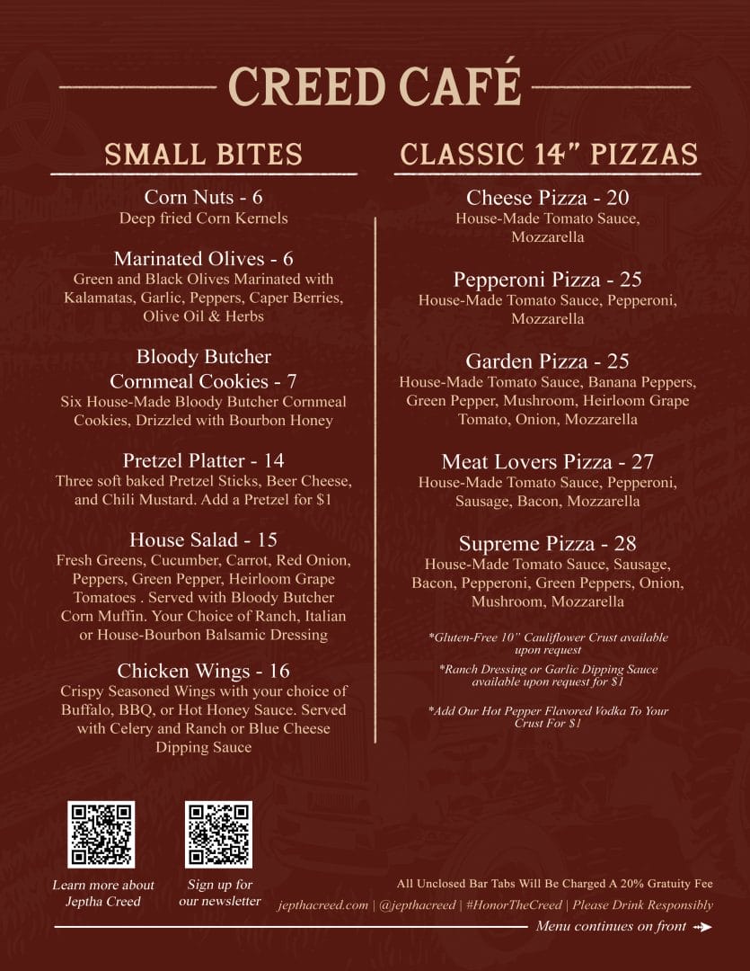 Creed Café Menu Image